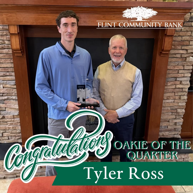 Tyler Ross receiving Oakie of Quarter award
